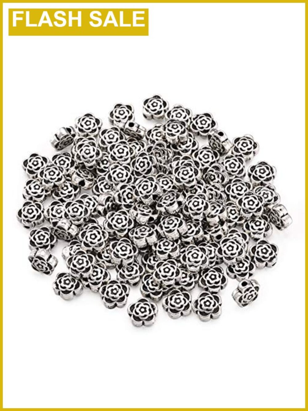 100pcs Antique Silver Tibetan Flower Spacer Beads, 7x4mm